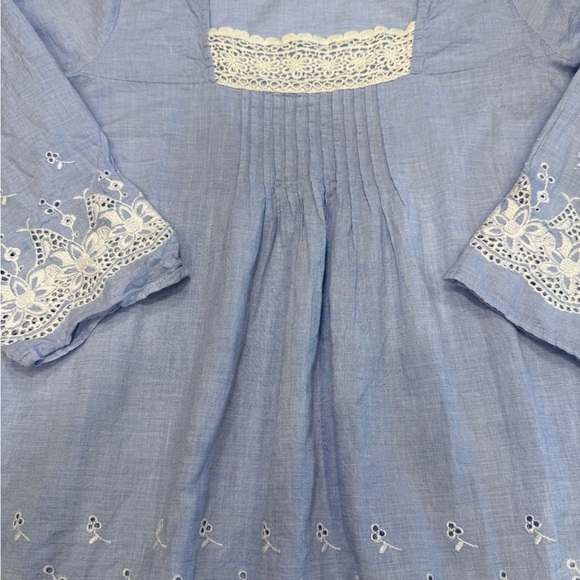 Roberta Roller Rabbit Peasant Blouse Tunic Top Blue White Embroidered Sz M - Picture 10 of 14